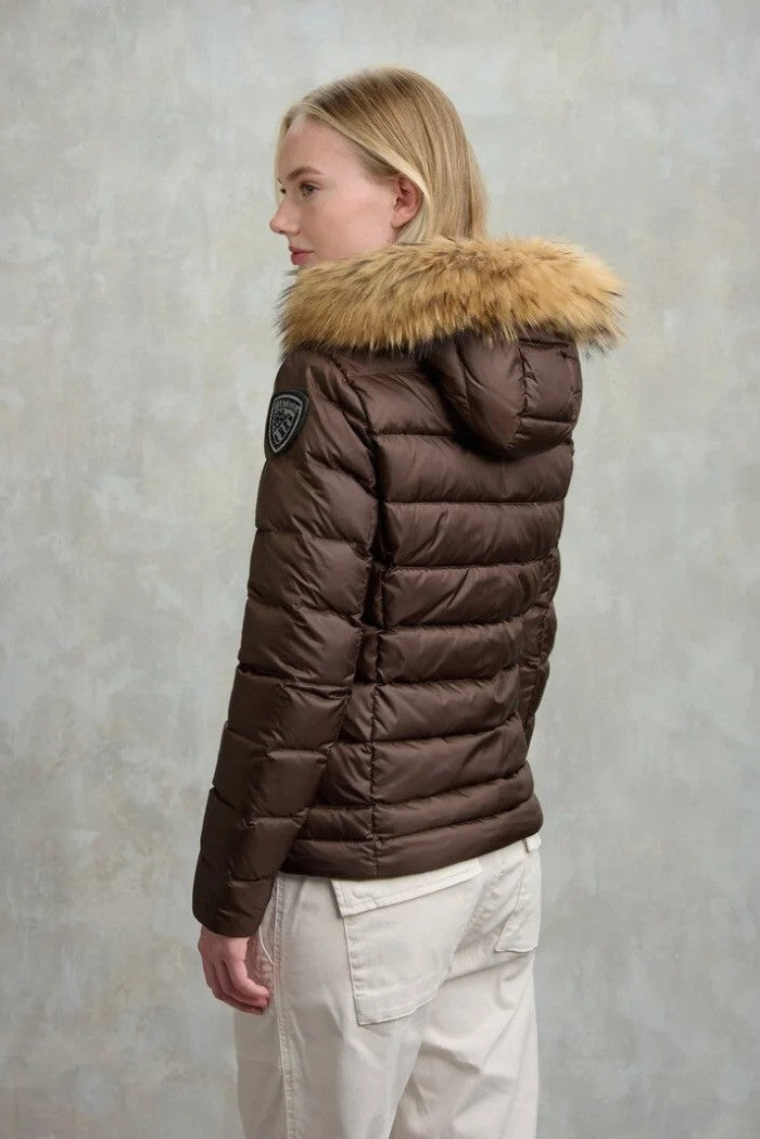 BLAUER Giubbotto Donna Piumino Fasciato Con Pelliccia Marrone