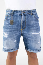 PATRIOT Pantaloncino In Jeans Scritte Laser Denim