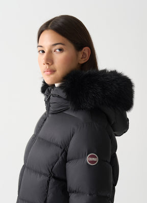 COLMAR DONNA GIUBBOTTO FASCIATO LUNGO CON PELLICCIA NERO OPACO