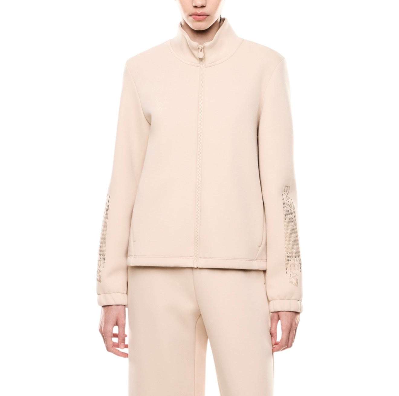 EMPORIO ARMANI DONNA TUTA CON ZIP LOGO SERIES IN MISTO COTONE BEIGE