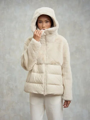 BLAUER Giubbotto Donna Invernale Fasciato Con Pelliccia a Metà Bianco