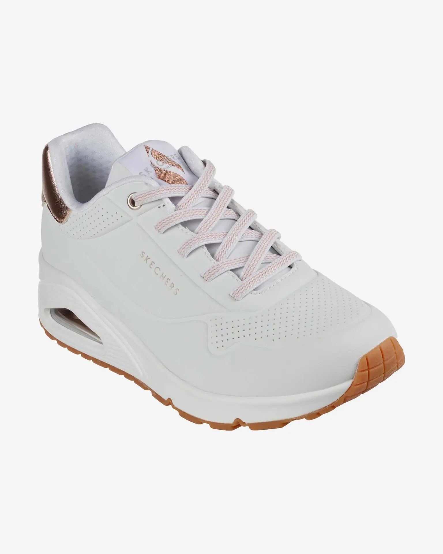 155196 WHT Skechers Uno Shimmer Away Sneaker Donna Bianca