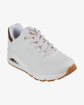 155196 WHT Skechers Uno Shimmer Away Sneaker Donna Bianca