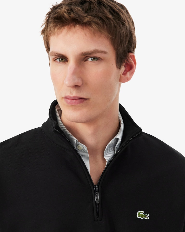 LACOSTE Felpa In Tessuto Felpato Collo Alto Mezza Zip Nera