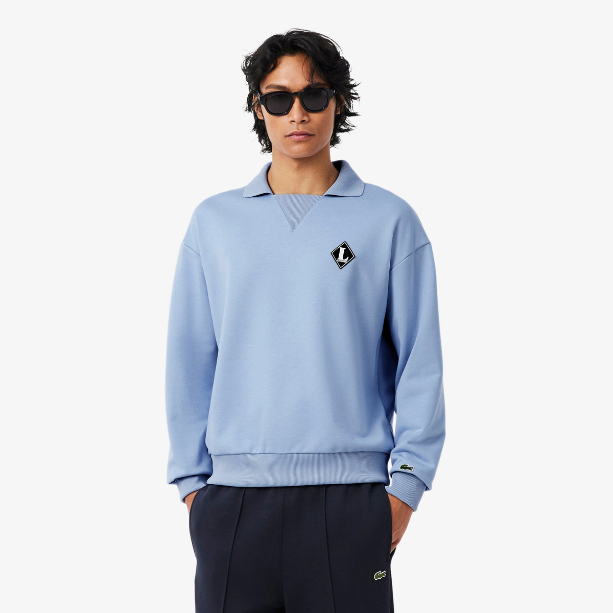 LACOSTE Felpa con collo a polo Con Logo Cucito Azzurra