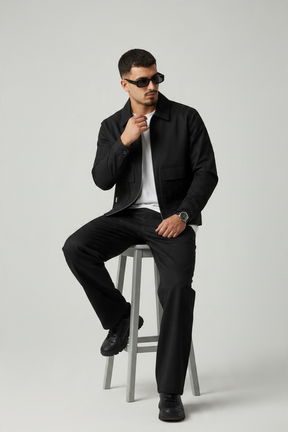 FIRST GARMENT Coordinato Giacca Con Zip e Colletto Pantalone Fondo Largo Nero