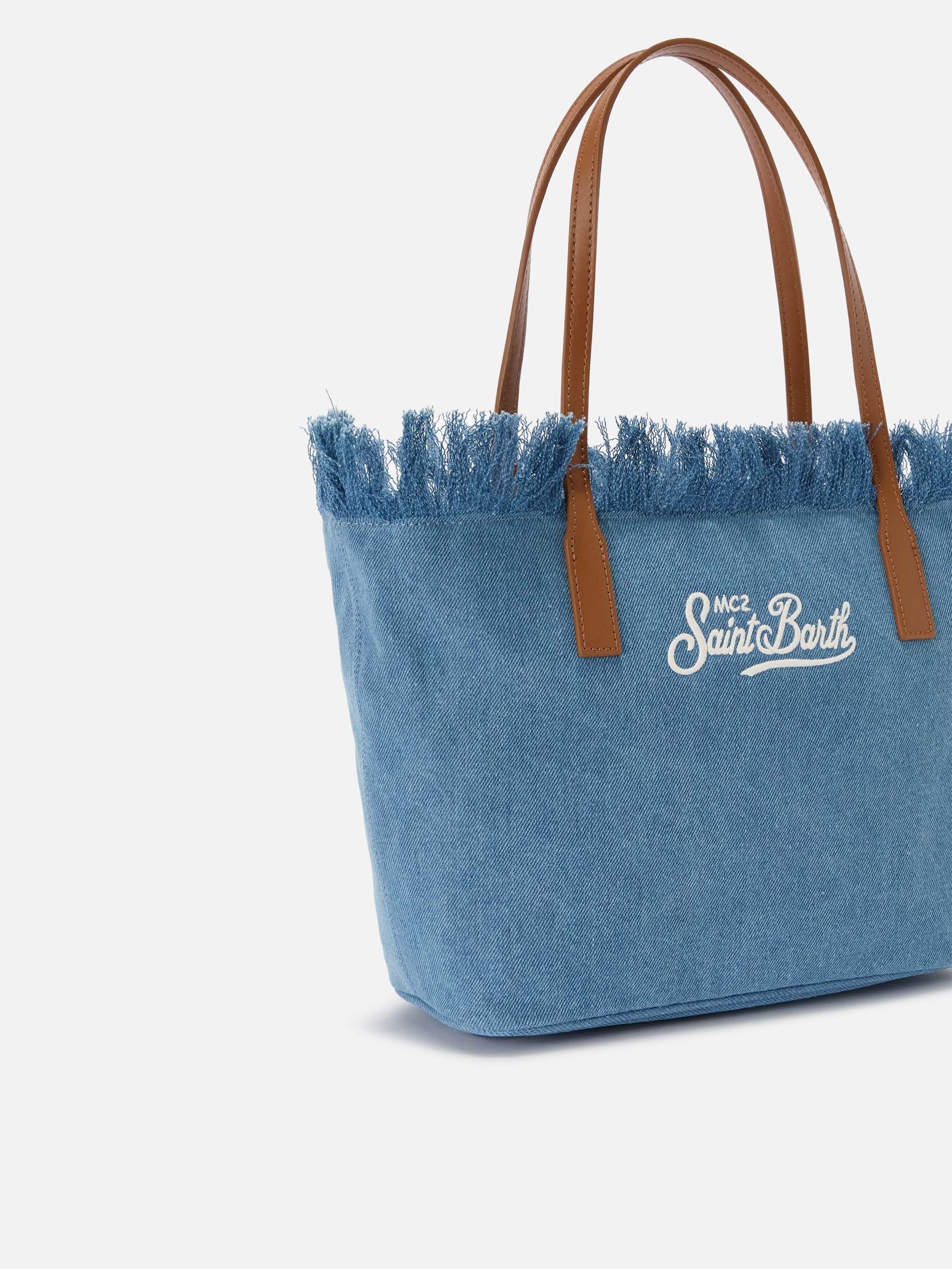 SAINT BARTH BORSA SHOPPER CITY MEDIUM IN TESSUTO DENIM CON FRANGE