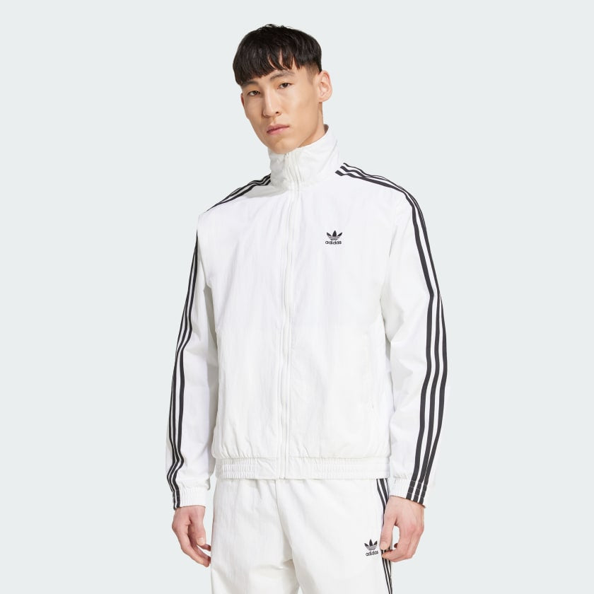 ADIDAS ORIGINALS Tuta In Microfibra Con Zip Senza Cappuccio Con Strisce Laterali Bianca/Nera  25/26