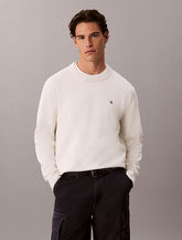 CALVIN KLEIN Maglioncino Girocollo In Cotone Liscio Logo Piccolo Bianco