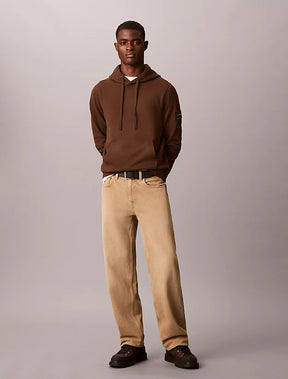 CALVIN KLEIN Felpa Con Cappuccio Terry Misto Cotone Con Badge Sulla Manica Marrone 26/27