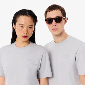 LACOSTE T-Shirt Logo Goffrato Tono Su Tono Grigia