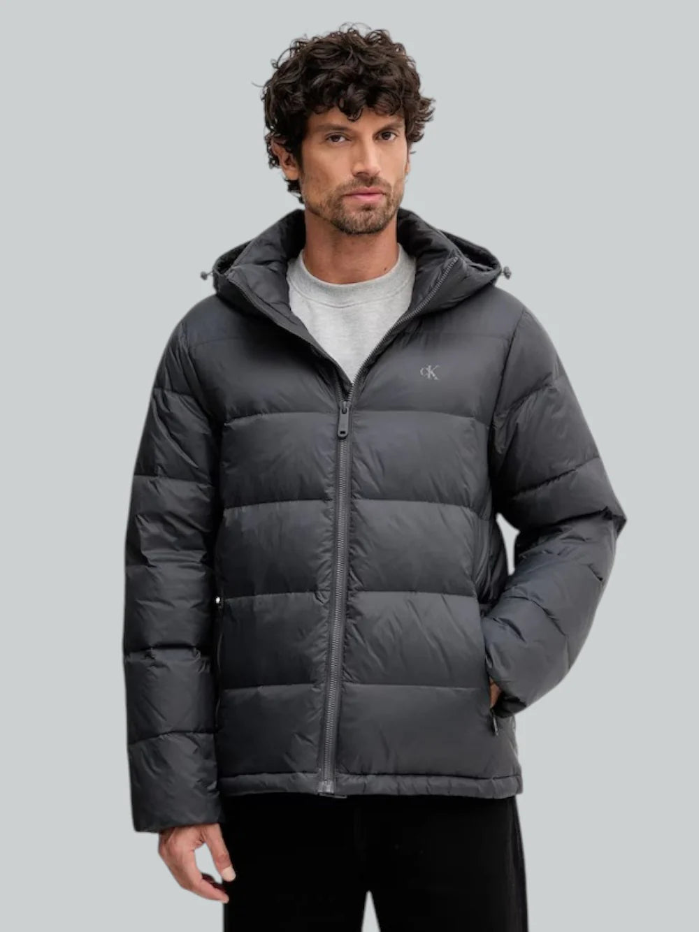 CALVIN KLEIN Giubbotto Invernale Con Logo Piccolo Sul Petto Grigio