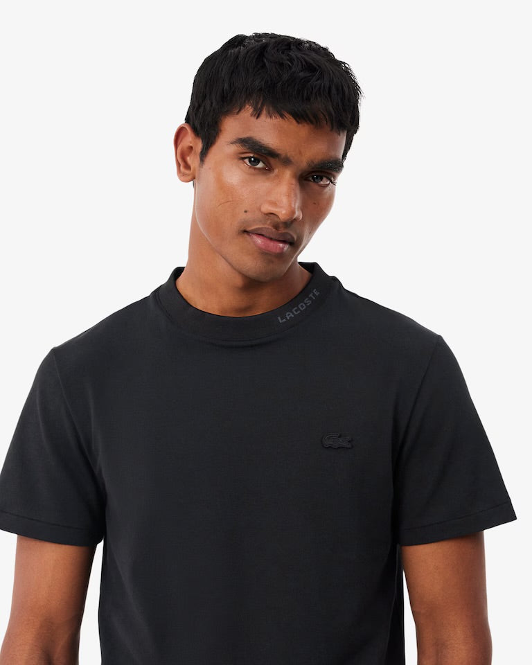 LACOSTE T-Shirt Con Marchio Jaquard Commuter logo Tono Du Tono Nera
