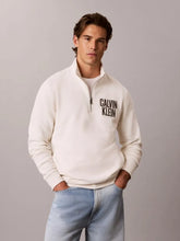 CALVIN KLEIN Felpa Mezza Zip Pile Misto Cotone Con Logo Avorio 26/27