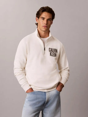 CALVIN KLEIN Felpa Mezza Zip Pile Misto Cotone Con Logo Avorio 26/27