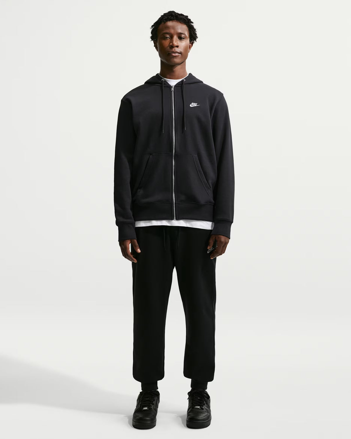 NIKE Felpa Con Zip e Cappuccio In Cotone Garzato Autunnale Nero