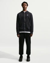 NIKE Felpa Con Zip e Cappuccio In Cotone Garzato Autunnale Nero