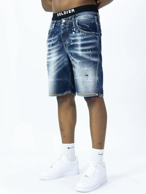 SOLDIER Bermuda Jeans  In Denim Classico Effetto Macchiato Blu