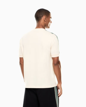 EMPORIO ARMANI Completino T-Shirt Beige Pantaloncino Nero Con Bande Laterali Verdi
