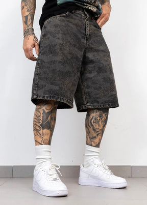 PRESENT DAY Bermuda Jeans Ballon Camo Nero/Grigio