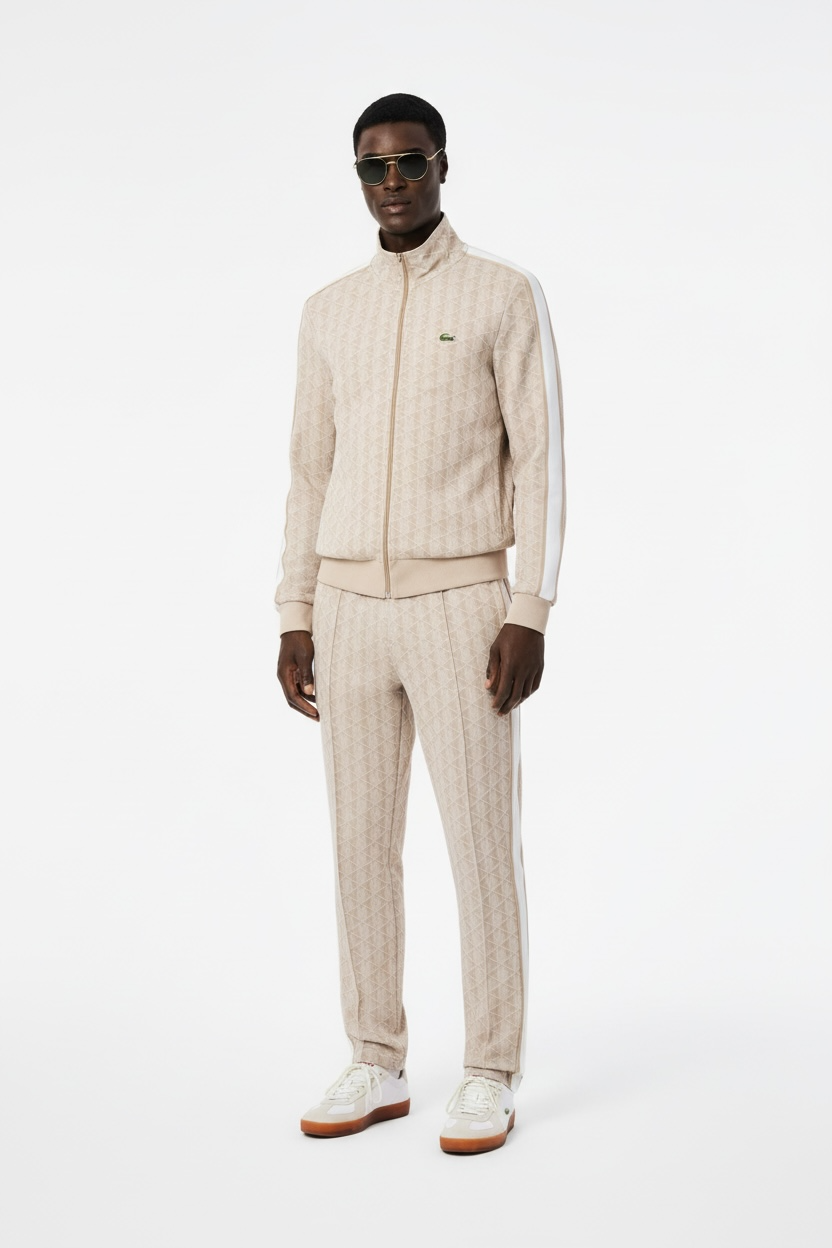 LACOSTE Tuta Monogram con Zip Beige/Bianca