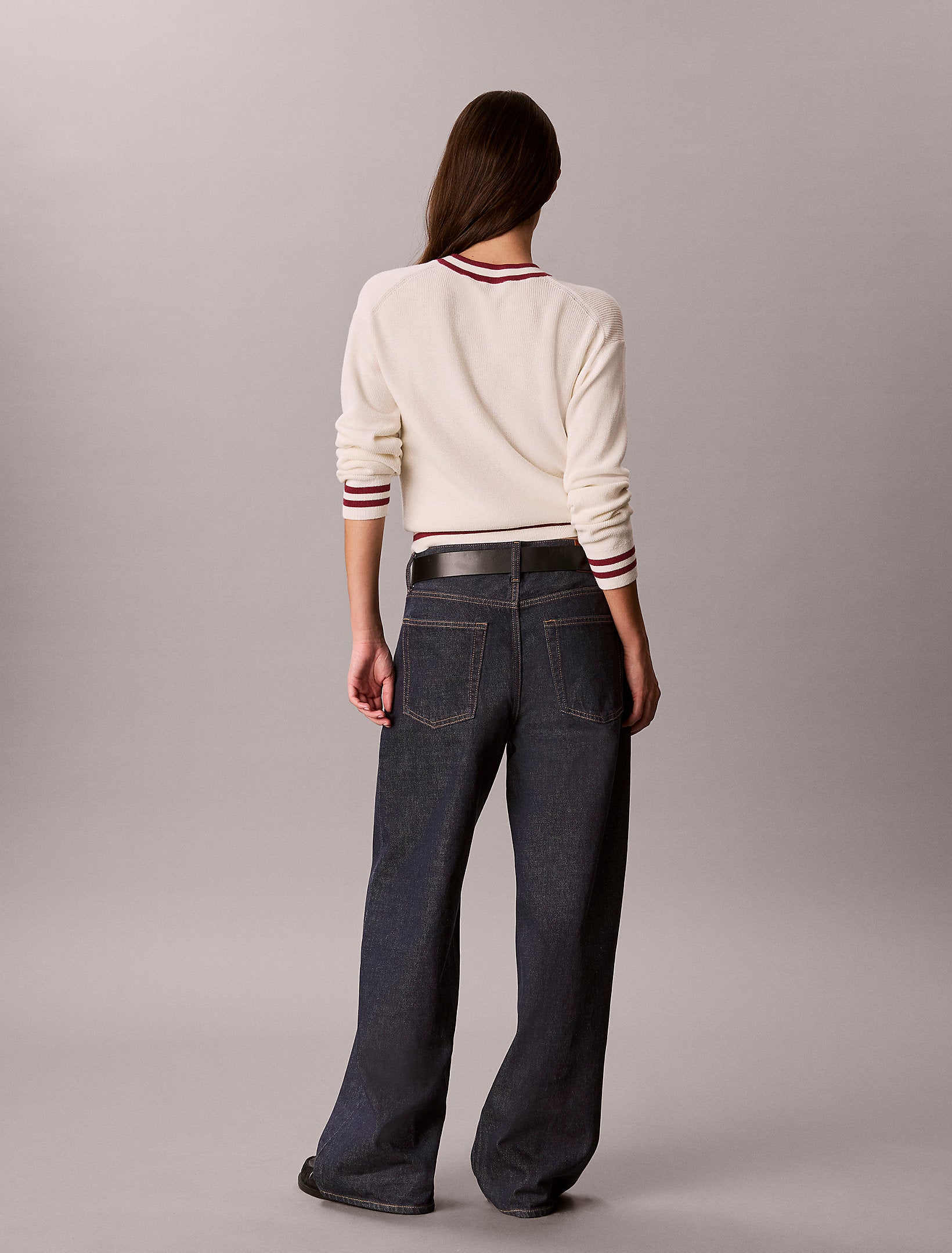 CALVIN KLEIN Donna Maglione In Maglia Di Cotone Con Finiture a Righe Beige