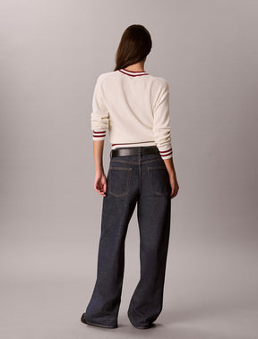 CALVIN KLEIN Donna Maglione In Maglia Di Cotone Con Finiture a Righe Beige