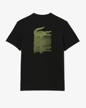 LACOSTE T-Shirt Con Stampa Coccodrillo Dietro Nera