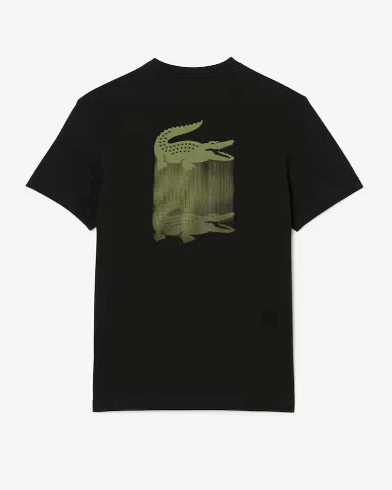 LACOSTE T-Shirt Con Stampa Coccodrillo Dietro Nera