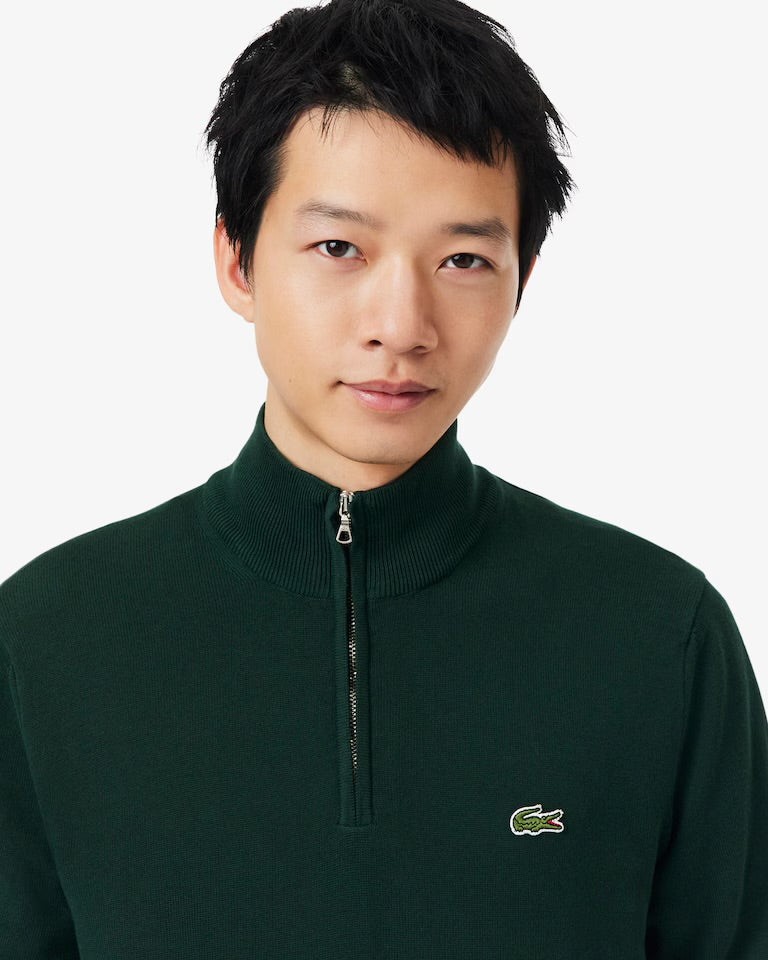 LACOSTE Pullover A Collo Alto Con Zip Mezzo Collo Verde Bottiglia