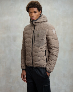 BLAUER Giubbotto Uomo Piumino Invernale Ondulato Con Fantasia a Quadretti Beige