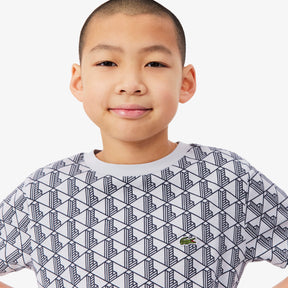 LACOSTE T-Shirt Monogram Bambino/Bambina Basic Grigia/Nera