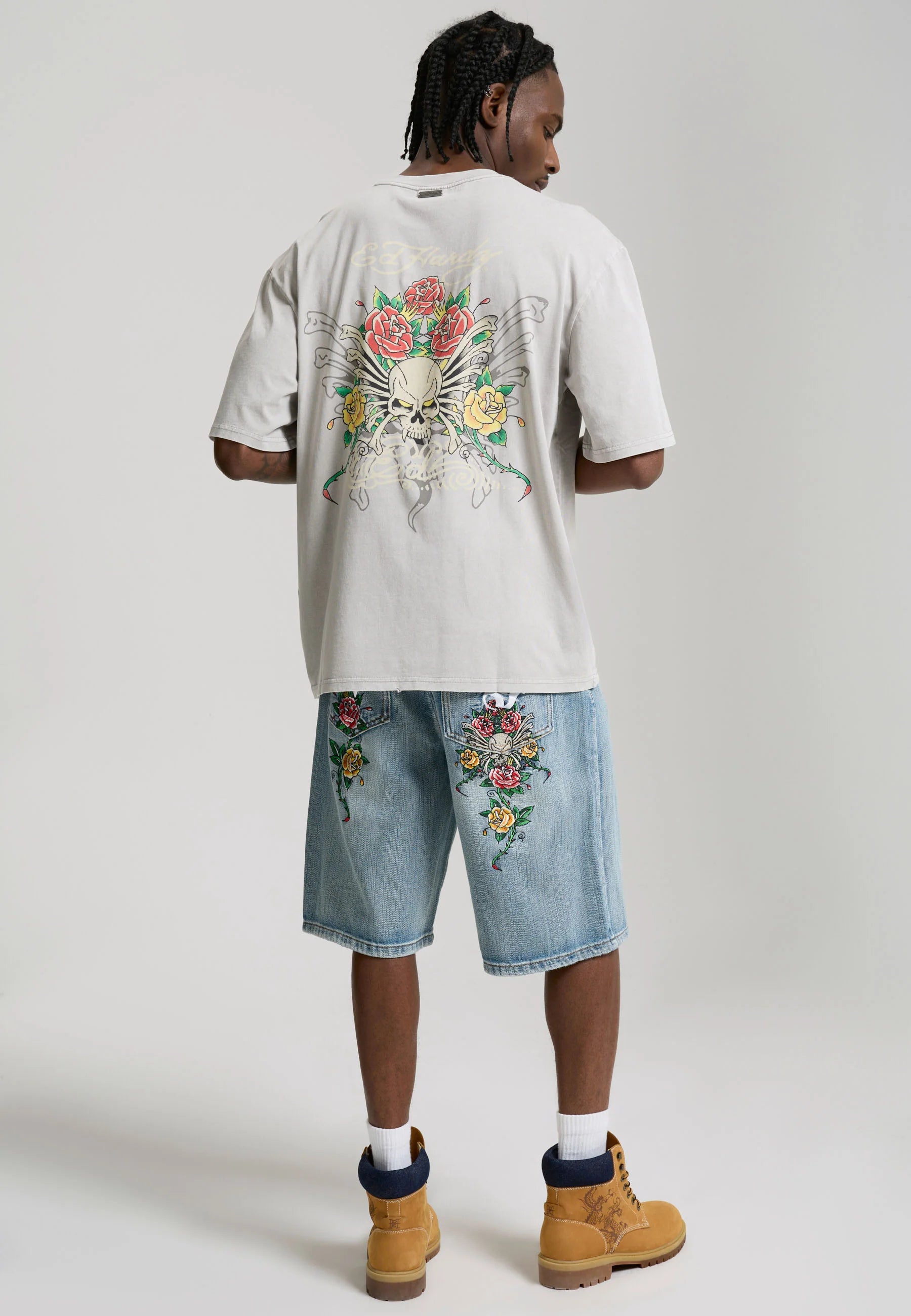 ED HARDY Pantaloncino in Jeans Jorts Con Dettagli Ricamati Gotici Sul Retro