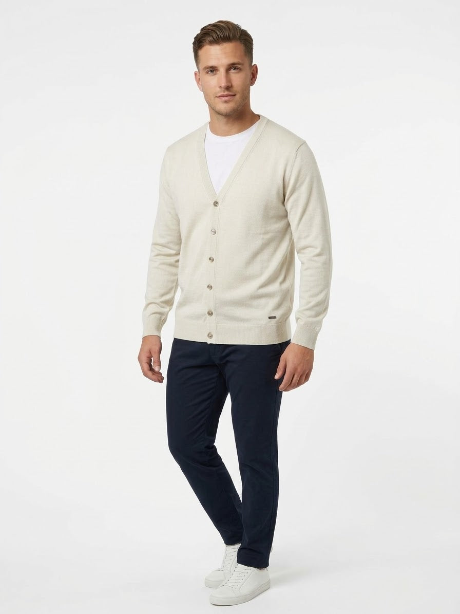 GIANNI LUPO Cardigan Con Bottoni e Scollo a V Panna