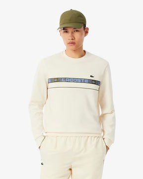 LACOSTE Felpa Girocollo a Righe Con Logo Beige
