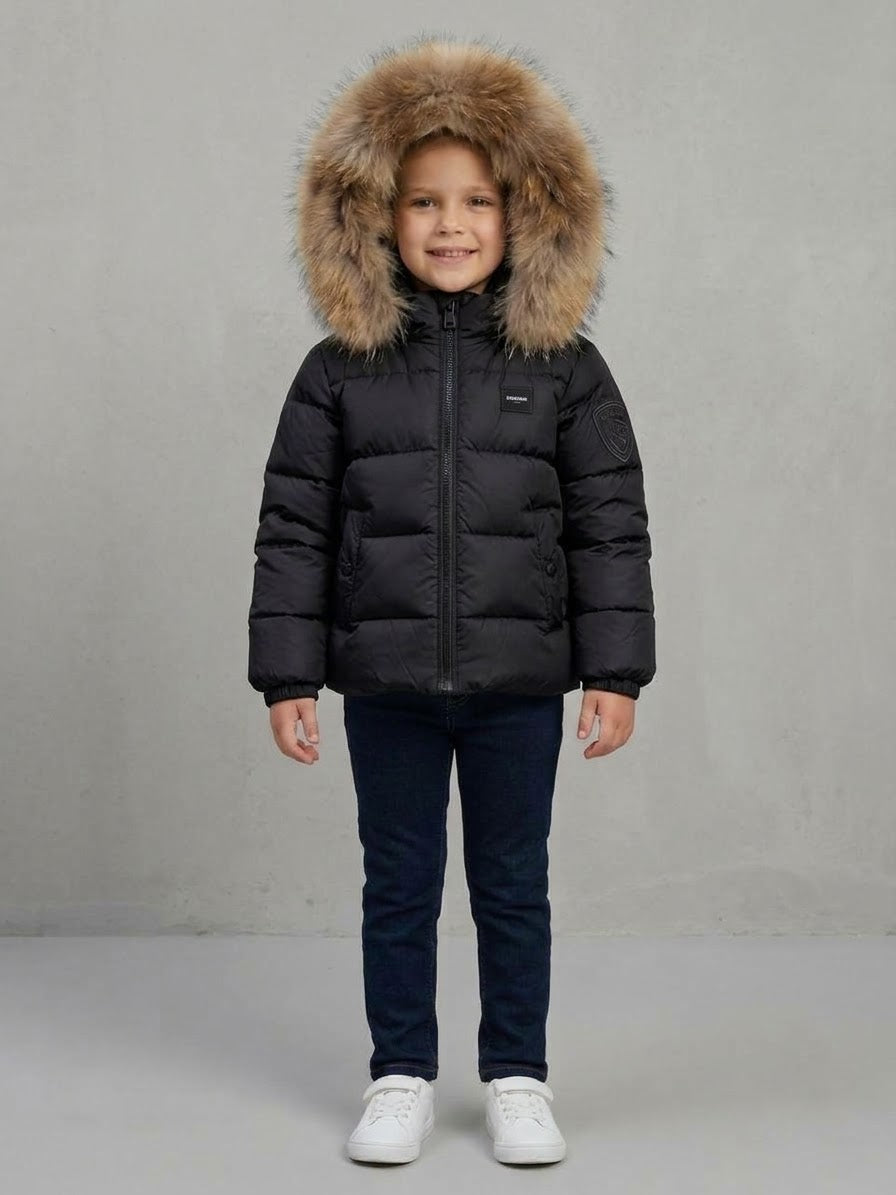 BLAUER Piumino Amory Baby Cappuccio Con Pelliccia Bambina Nero