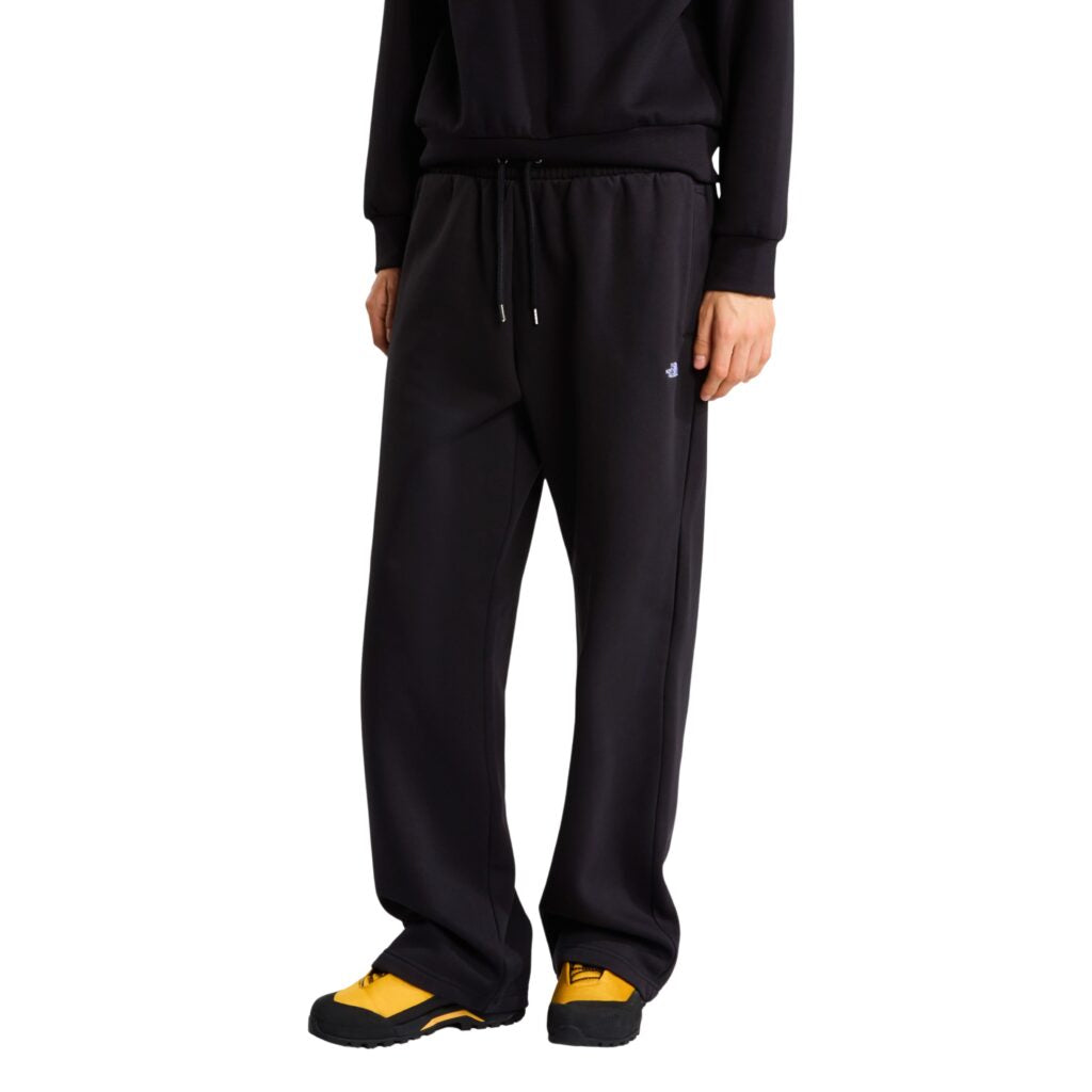 THE NORTH FACE Pantalone Di Tuta Fondo Largo Felpato Nero Logo Piccolo Bianco