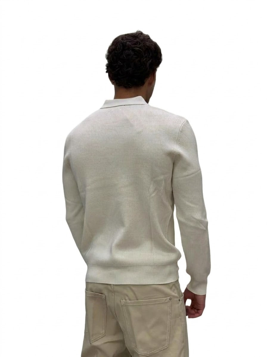 GIANNI LUPO Polo A Mezza Zip Maniche Lunghe Panna