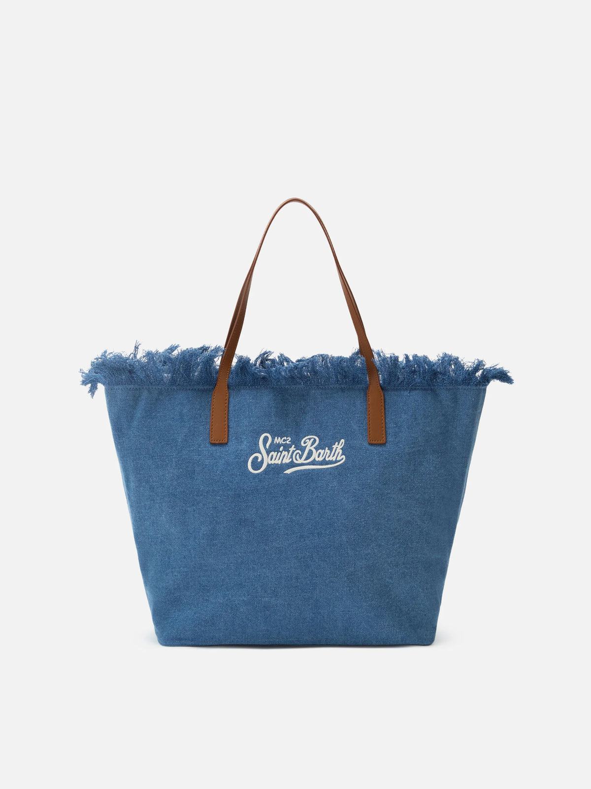 SAINT BARTH BORSA CITY REGULAR IN TESSUTO DENIM CON FRANGE