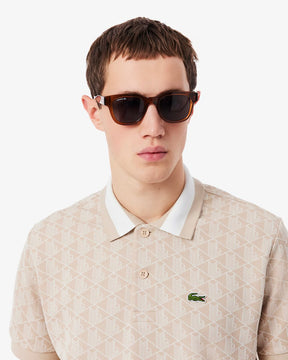 LACOSTE Polo Linea Monogram in Tessuto Jacquard Beige