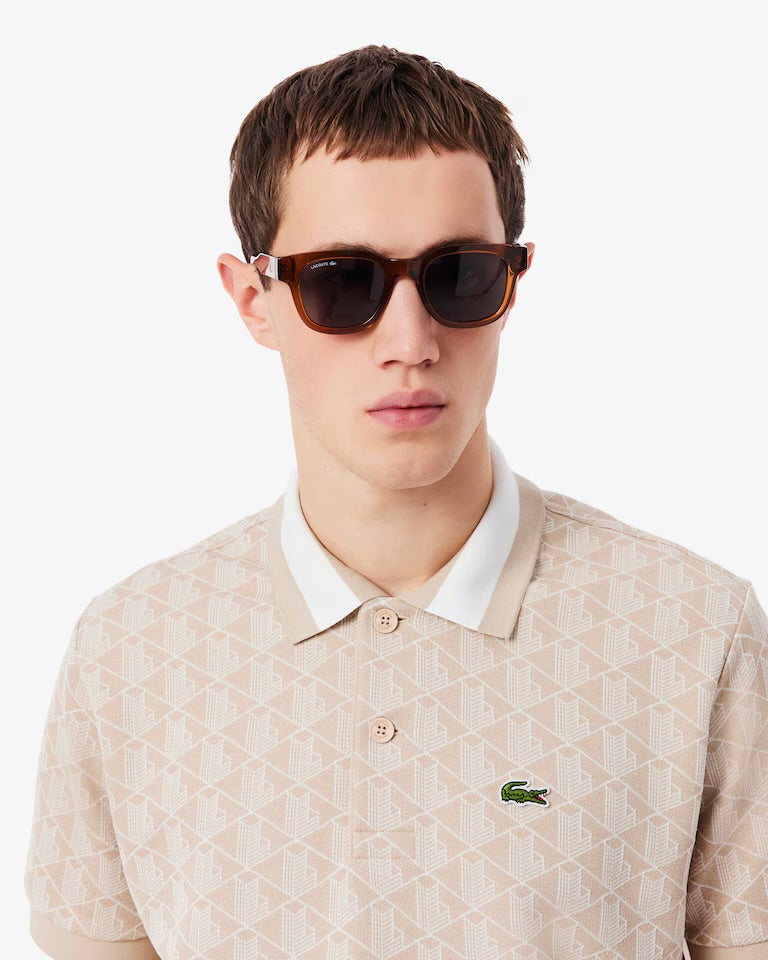 LACOSTE Polo Linea Monogram in Tessuto Jacquard Beige