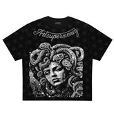 ART SUPER MONEY T-Shirt Meduza Con Stampa e Strass Fronte Retro Con Stampa Star Nera