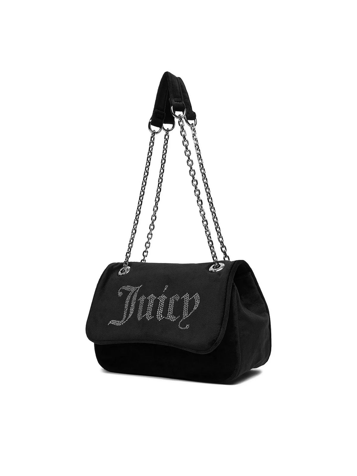 JUICY COUTURE Borsa Kimberly a Spalla Velluto Logo Con Brillantini Nera