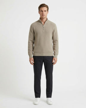 GIANNI LUPO Maglioncino Collo Alto Mezza Zip Beige