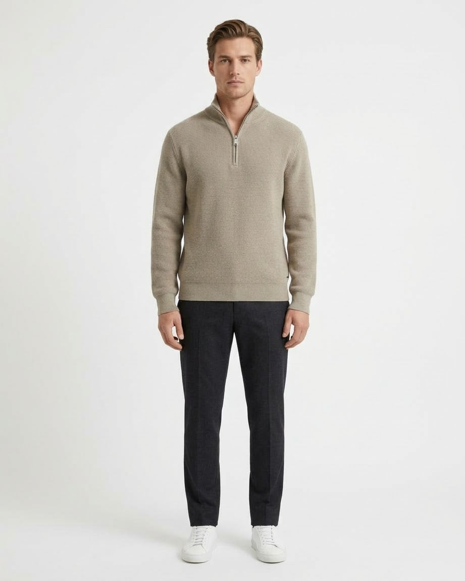 GIANNI LUPO Maglioncino Collo Alto Mezza Zip Beige