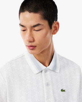 LACOSTE Polo Linea Monogram in Tessuto Jacquard Bianco