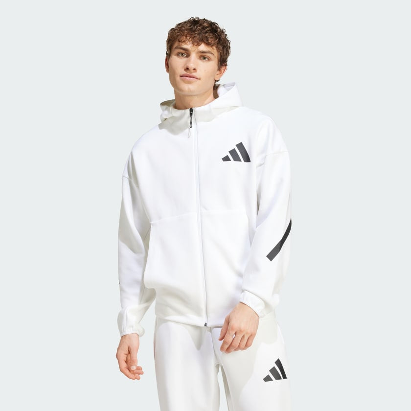 ADIDAS Tuta Leggera Z.N.E In Cotone Con Zip Con Cappuccio e Logo Bianca/Nera