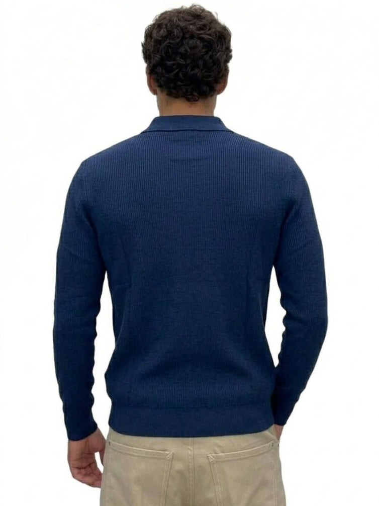 GIANNI LUPO Polo A Mezza Zip Maniche Lunghe Blu