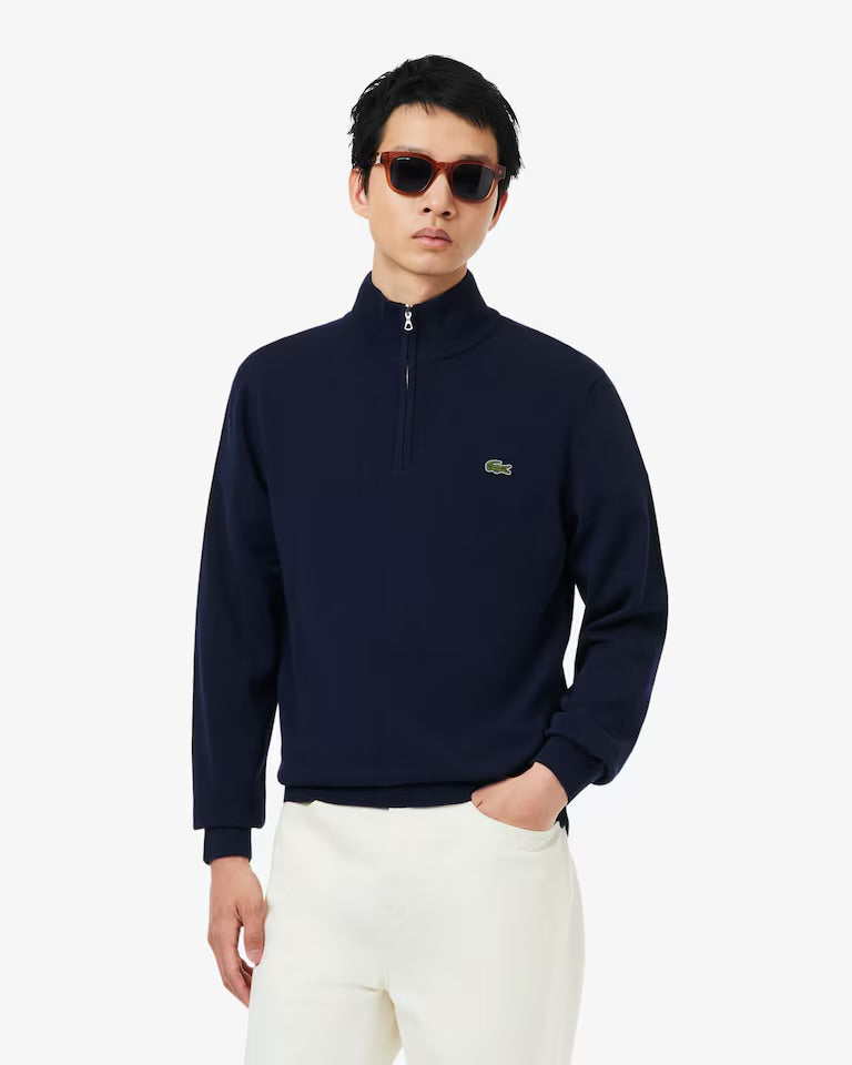 LACOSTE Pullover A Collo Alto Con Zip Mezzo Collo Blu