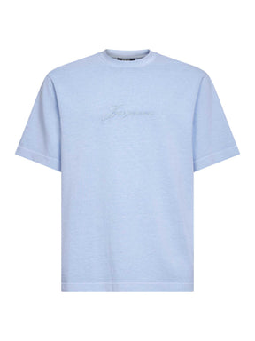 JACQUEMUS T-Shirt In Cotone Con Logo Ricamato Centrale Azzurra